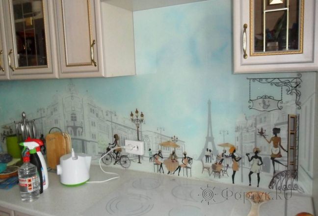 Фартук для кухни фото: рисованный париж., заказ #SN-120, Белая кухня. Изображение 110828