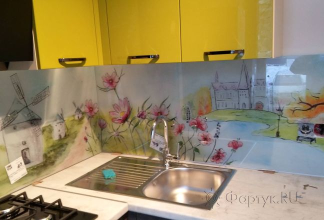 Скинали для кухни фото: рисованный пейзаж, заказ #ИНУТ-2646, Желтая кухня. Изображение 208576