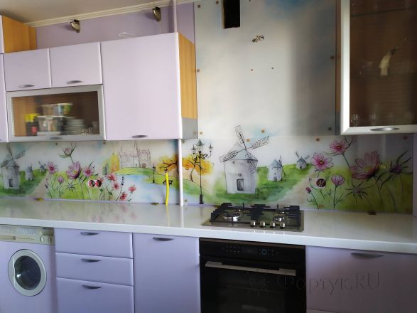 Фартук фото: рисованный пейзаж, заказ #ИНУТ-7002, Фиолетовая кухня.