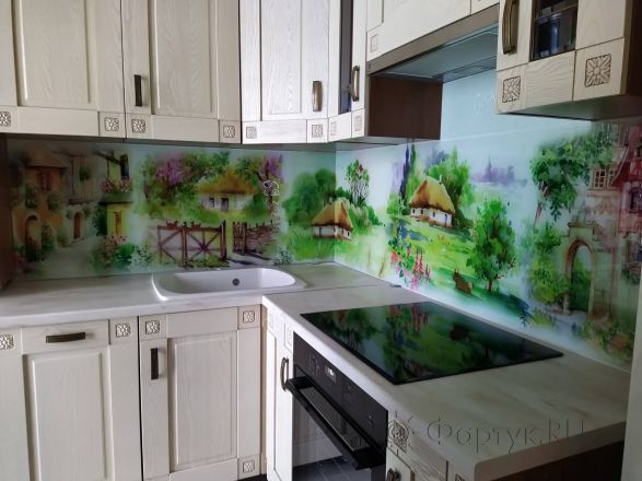 Фартук для кухни фото: рисунок природы, заказ #ИНУТ-6937, Белая кухня.