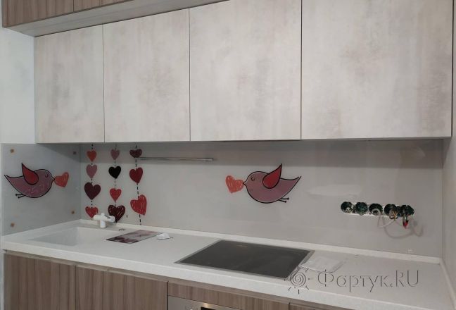 Фартук с фотопечатью фото: рисунок птичка и сердечки, заказ #ИНУТ-8571, Коричневая кухня. Изображение 245236