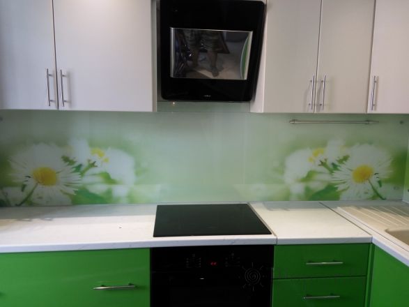 Скинали для кухни фото: ромашки, заказ #РРУТ-075, Зеленая кухня.