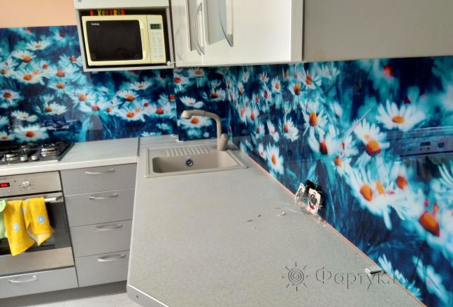 Стеновая панель фото: ромашки, заказ #ИНУТ-2067, Серая кухня. Изображение 188816