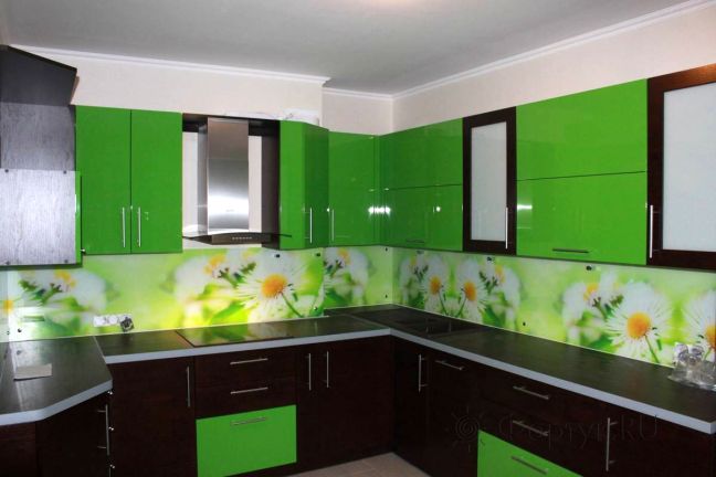 Скинали для кухни фото: ромашки на зеленом фоне, заказ #УТ-27, Зеленая кухня.