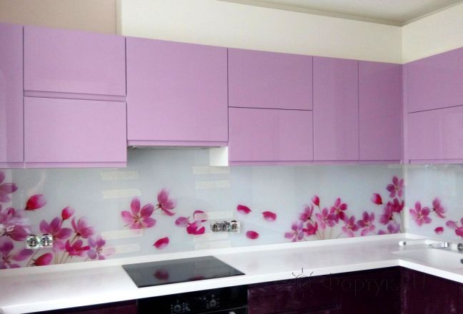 Фартук фото: розовые цветочки, заказ #УТ-2253, Фиолетовая кухня.