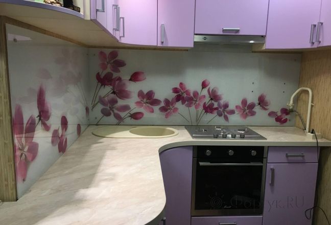 Фартук фото: розовые цветы, заказ #КРУТ-2166, Фиолетовая кухня. Изображение 111978