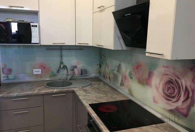 Стеновая панель фото: розы, заказ #КРУТ-2052, Серая кухня.