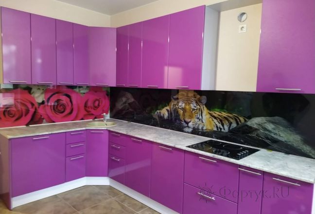 Фартук фото: розы и тигр, заказ #ИНУТ-7545, Фиолетовая кухня. Изображение 183706