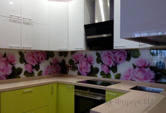 Скинали для кухни фото: розы в росе, заказ #УТ-1409, Зеленая кухня. Изображение 184214