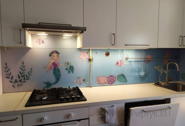 Фартук для кухни фото: русалочка  , заказ #ИНУТ-6052, Белая кухня.