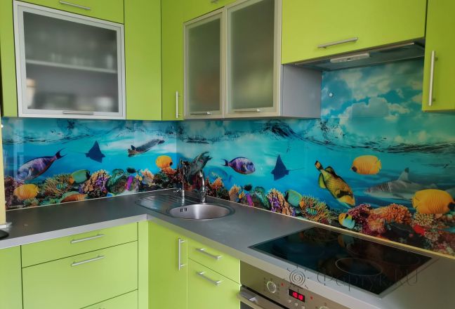 Скинали для кухни фото: рыбки-подводный мир, заказ #ИНУТ-10652, Зеленая кухня. Изображение 186162