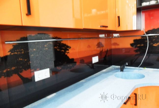 Фартук стекло фото: сафари на закате., заказ #УТ-090, Оранжевая кухня. Изображение 113364