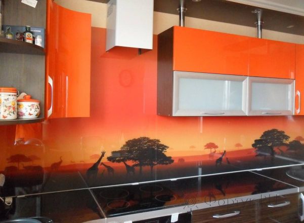 Фартук стекло фото: сафари в красных тонах., заказ #S-693, Оранжевая кухня.