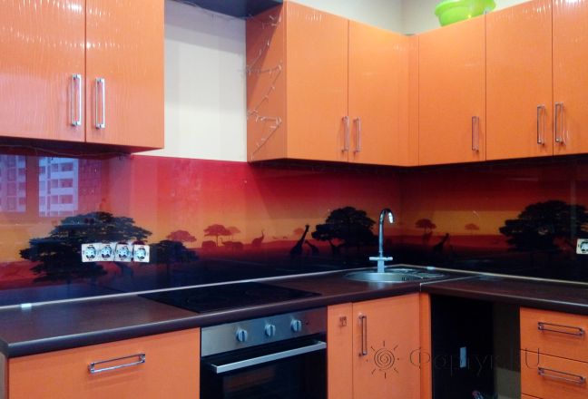 Фартук стекло фото: сафари в красных тонах, заказ #ИНУТ-534, Оранжевая кухня. Изображение 113364