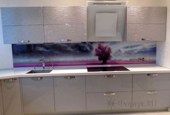 Стеновая панель фото: сакура с серым небом, заказ #УТ-364, Серая кухня. Изображение 82372
