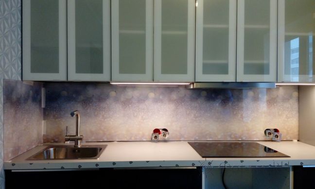 Фартук для кухни фото: серая россыпь, заказ #УТ-2004, Белая кухня.
