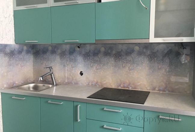 Стеклянная фото панель: серебряная россыпь, заказ #КРУТ-776, Синяя кухня. Изображение 147086