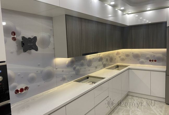 Стеновая панель фото: серо- белые круги и волны, заказ #КРУТ-3423, Серая кухня. Изображение 247140