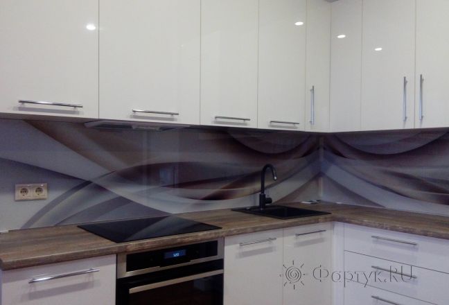 Фартук для кухни фото: серо-коричневая волна, заказ #ИНУТ-609, Белая кухня. Изображение 200776