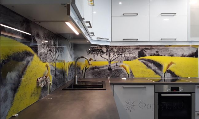 Стеновая панель фото: серо-желтая природа, заказ #ИНУТ-1404, Серая кухня.