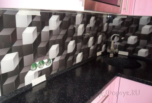 Фартук фото: серые кубики., заказ #S-1368, Фиолетовая кухня. Изображение 110546
