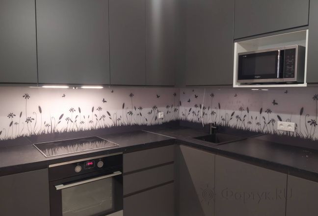 Стеновая панель фото: серые цветы, заказ #ИНУТ-10792, Серая кухня. Изображение 110556