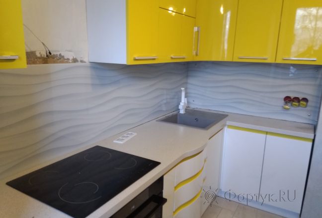 Скинали для кухни фото: серые волны, заказ #ИНУТ-1181, Желтая кухня.