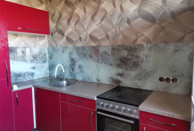 Скинали фото: серый мрамор текстура, заказ #ИНУТ-10529, Красная кухня. Изображение 321920