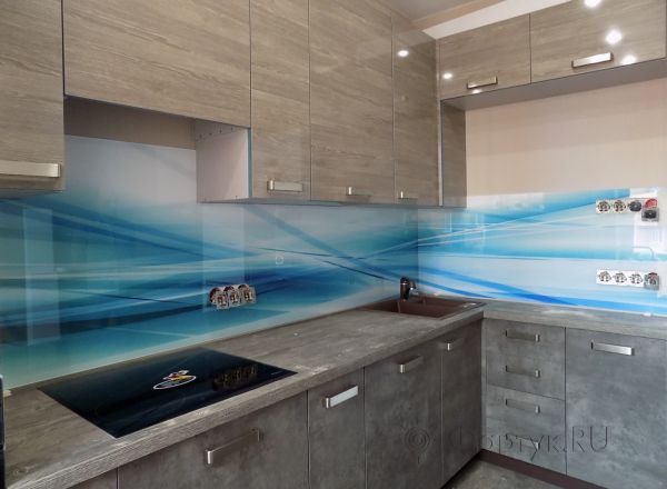 Стеновая панель фото: синяя абстрактная волна, заказ #УТ-513, Серая кухня.