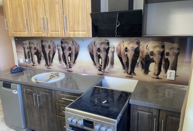 Фартук с фотопечатью фото: слоны, заказ #КРУТ-3361, Коричневая кухня. Изображение 272716