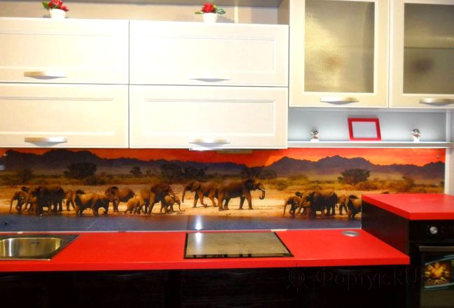 Скинали фото: слоны у водоема., заказ #S-1203, Красная кухня. Изображение 113460