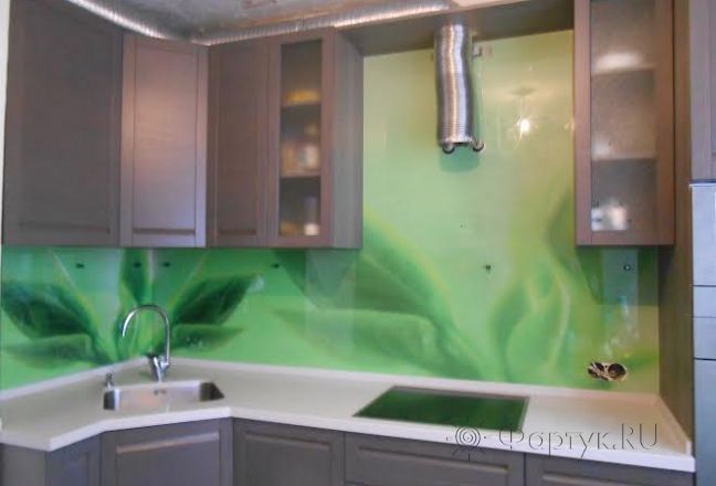 Стеновая панель фото: сочная зеленая листва., заказ #SK-903, Серая кухня.