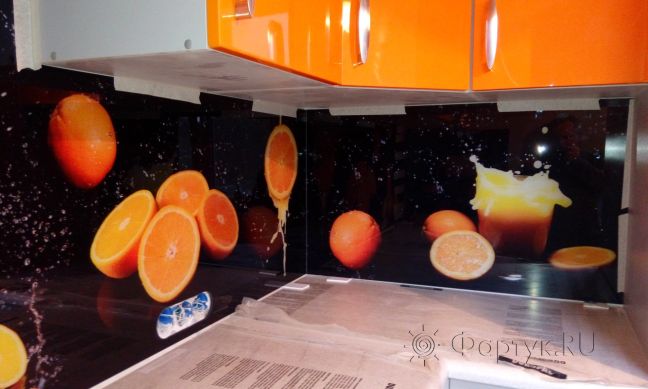 Фартук стекло фото: сочные апельсины, заказ #УТ-1068, Оранжевая кухня.