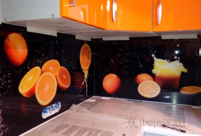 Фартук стекло фото: сочные апельсины, заказ #УТ-1068, Оранжевая кухня. Изображение 132258
