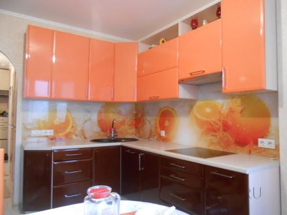 Фартук стекло фото: сочные апельсины на белом фоне., заказ #SK-1028, Оранжевая кухня.