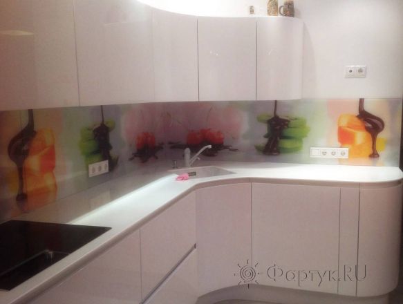 Стеновая панель фото: сочные фрукты в шоколаде, заказ #S-52, Серая кухня.
