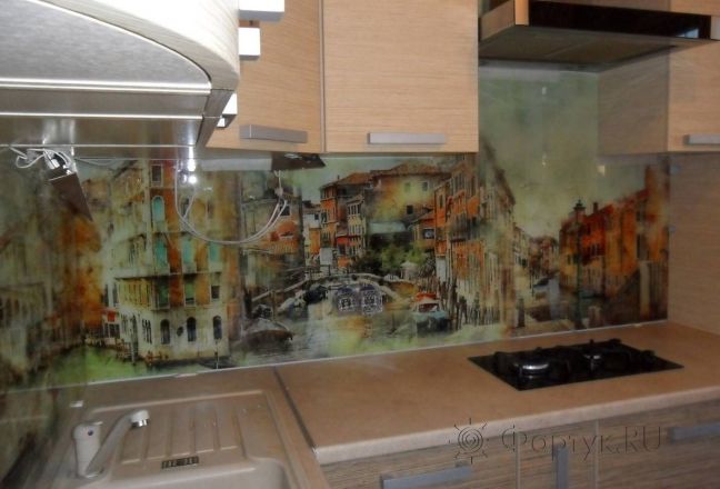 Фартук с фотопечатью фото: состаренное фото венеции., заказ #S-1317, Коричневая кухня.