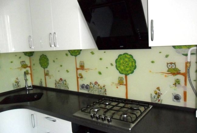 Фартук для кухни фото: совы на деревьях, заказ #S-1447, Белая кухня. Изображение 112400
