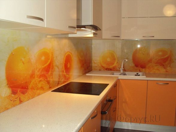 Фартук стекло фото: спелые апельсины., заказ #НК-723, Оранжевая кухня.