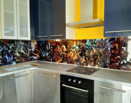 Стеновая панель фото: супергерои, заказ #ИНУТ-2445, Серая кухня.