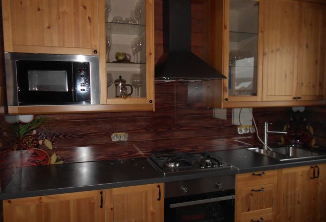 Фартук с фотопечатью фото: текстура дерева, заказ #УТ-1537, Коричневая кухня.