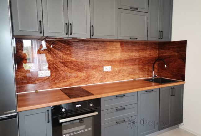 Стеновая панель фото: текстура дерева, заказ #ИНУТ-13017, Серая кухня.