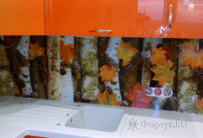 Фартук стекло фото: текстура дерева , заказ #S-562, Оранжевая кухня. Изображение 112428