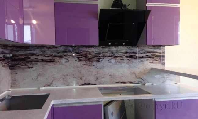 Фартук фото: текстура каменной стены, заказ #УТ-1261, Фиолетовая кухня.
