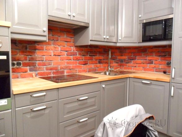 Стеновая панель фото: текстура кирпича, заказ #S-605, Серая кухня.