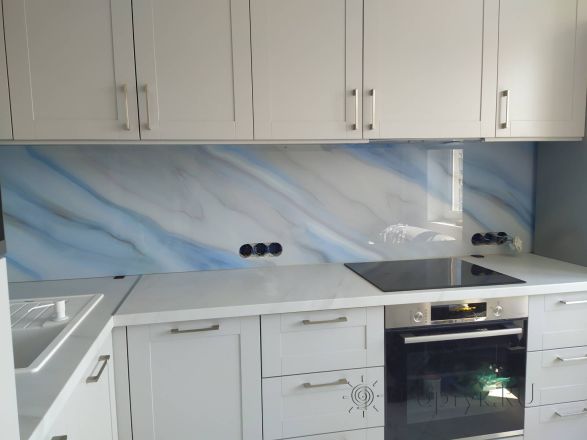 Фартук для кухни фото: текстура мрамора, заказ #ИНУТ-9536, Белая кухня.