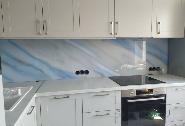 Фартук для кухни фото: текстура мрамора, заказ #ИНУТ-9536, Белая кухня.