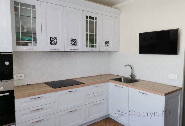 Фартук для кухни фото: текстура плитки, заказ #ИНУТ-14959, Белая кухня.