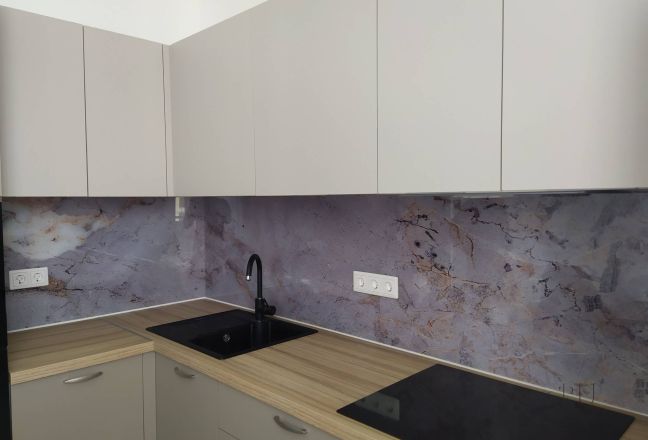 Стеновая панель фото: текстура серого мрамора, заказ #ИНУТ-12129, Серая кухня.