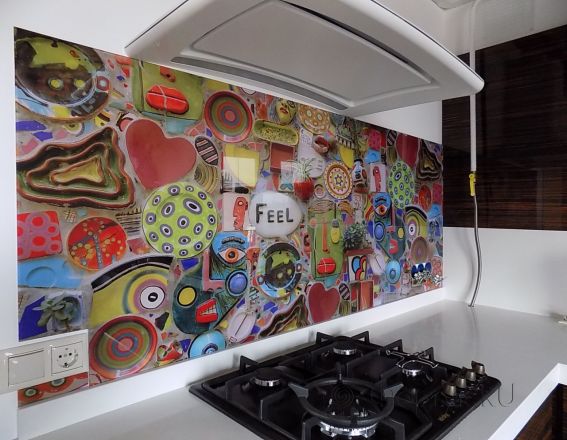 Фартук для кухни фото: текстурный узор с тарелками, заказ #УТ-348, Белая кухня.